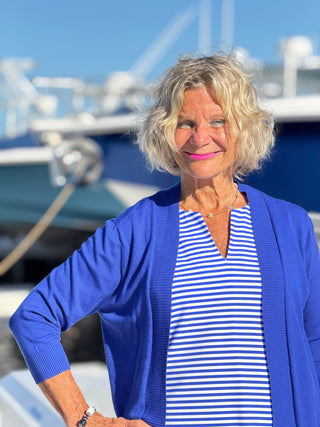 NAUTICAL BLU STRIPED SLEEVELESS NOTCH TOP LULU-B