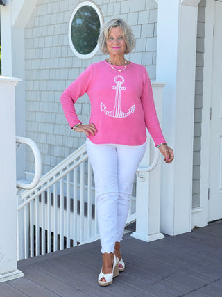 DOCKSIDE NAUTICAL PINK STRIPE ANCHOR SWEATER LULU-B