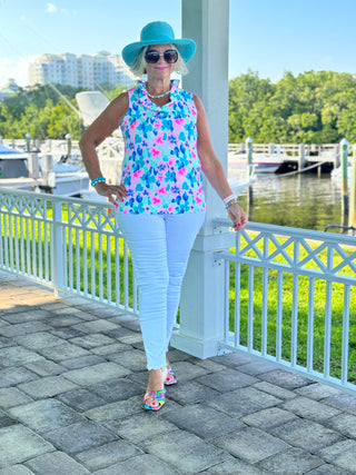 PINK PETALS RUFFLE SLEEVELESS