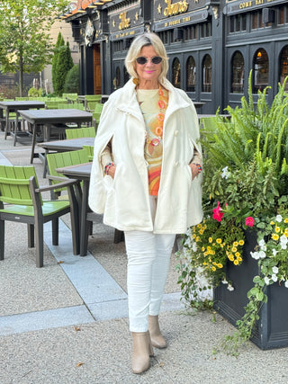 Cream Fall Leaves Round Neck Knit Printed Sweater