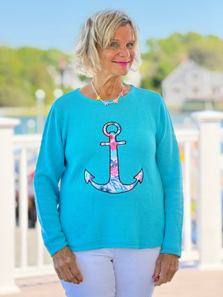 BEACH CLUB AQUA CAPE COD ANCHOR SWEATER LULU-B