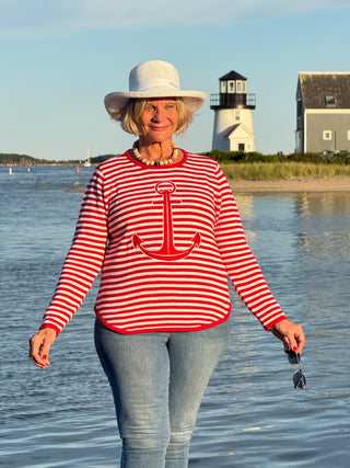 RED AND WHITE STRIPE ANCHOR SWEATER SHIPS WEEK OF AUGUST 25TH
