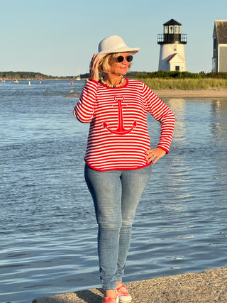 RED AND WHITE STRIPE ANCHOR SWEATER SHIPS WEEK OF AUGUST 25TH