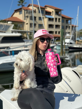 Dog Paw Pink  Printed 40oz Stainless Steel Tumbler With Handle