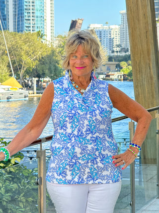 LULU B CORAL BREEZE SLEEVELESS RUFFLE TOP
