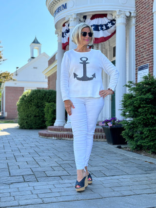 LULU-B WHITE ANCHOR SWEATER