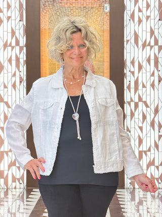 LULU-B WHITE METALLIC LINEN JACKET - Cathys Place