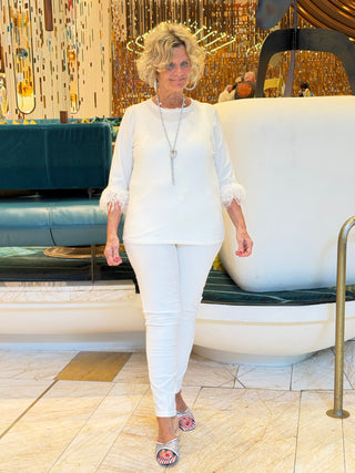 LULU-B WHITE CASHMERE FRINGE TOP LULU-B