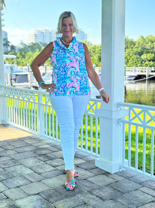 SPLASH OF PINK  SLEEVELESS RUFFLE