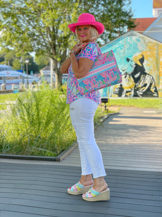 PINK PALM TREE SLEEVE TOP