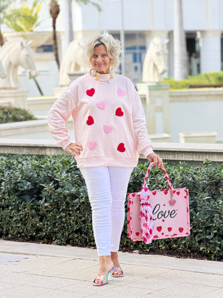 Glitter Trim Chenille Heart Valentine Sweatshirt - Cathys Place