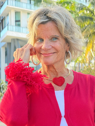 LULU B RED FRINGE CASHMERE SWEATER