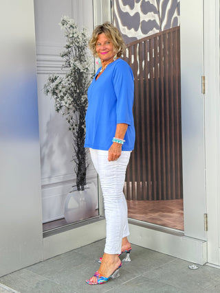 TAILORED SLEEVE BLU V TOP