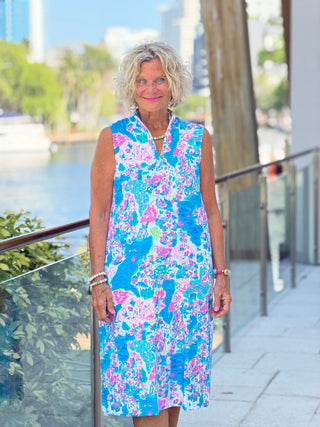 LULU B PALM BEACH SPALSH HALF ZIPPER MIDDY DRESS LULU-B