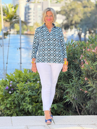 LULU B OCEAN TREASURES COLLAR SLEEVE TOP LULU-B