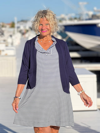 NAUTICAL NAVY SLEEVELESS RUFFLE DRESS LULU-B