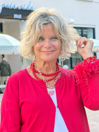 LULU B RED FRINGE CASHMERE SWEATER