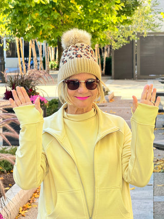 Leopard Pom Pom Hat