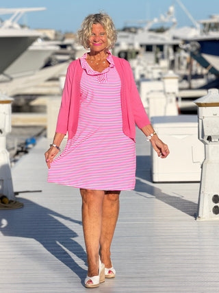 NAUTICAL HOT PINK SLEEVLESS RUFFLE DRESS LULU-B