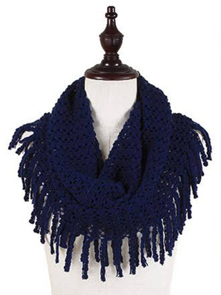Warm Solid Mini Tube Infinity Scarf With Fringes Cathys Place