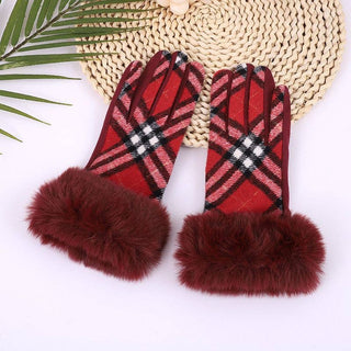 Classic Contrast Plaid Faux Fur Gloves MKS America