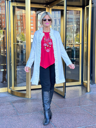 LULU-B WINTER WHITE ROUGED CARDIGAN