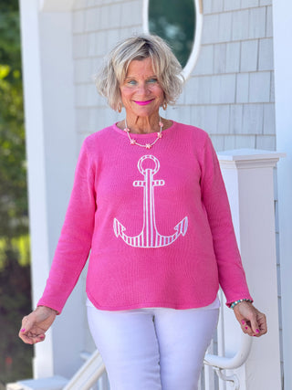 DOCKSIDE NAUTICAL PINK STRIPE ANCHOR SWEATER LULU-B