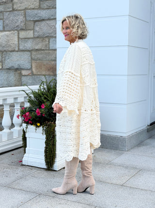 CROCHET CREAM LONG CARDIGAN Cathys Place