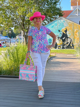 PINK PALM TREE SLEEVE TOP