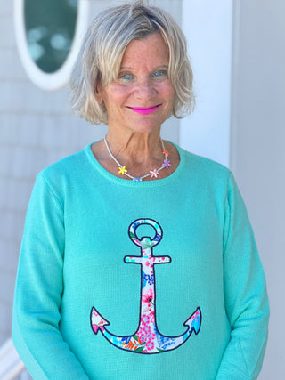 BEACH CLUB SEAFOAM CAPE COD ANCHOR SWEATER LULU-B