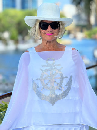 SWAROVSKI CRYSTAL WHITE ANCHOR STATEMENT TOP