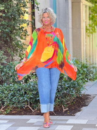 Sofia Sunrise Orange Silk Kaftan Cathys Place