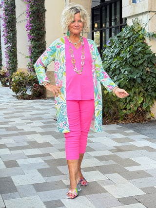 EMBELLISHED LATTICE CAPRI HOT PINK LULU-B