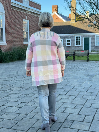 Women's Luxe Plaid Fringed Sweater Cardigan
