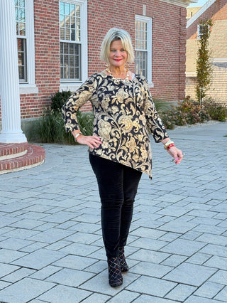 Women's Gold Foil Floral Printed Knit Top Cathys Place