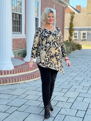 Women's Gold Foil Floral Printed Knit Top Cathys Place