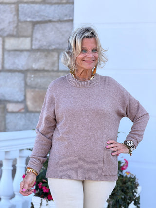 Patch Pocket Crew Neck Sweater CHARLIE B
