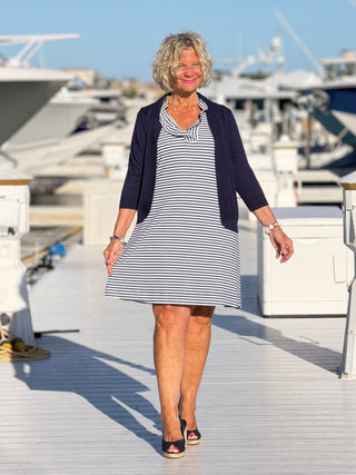 NAUTICAL NAVY SLEEVELESS RUFFLE DRESS LULU-B