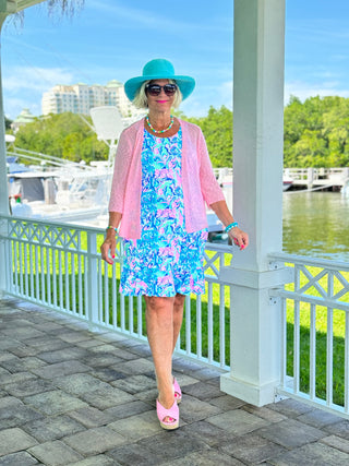 SPLASH OF PINK  HALTER RUFFLE DRESS