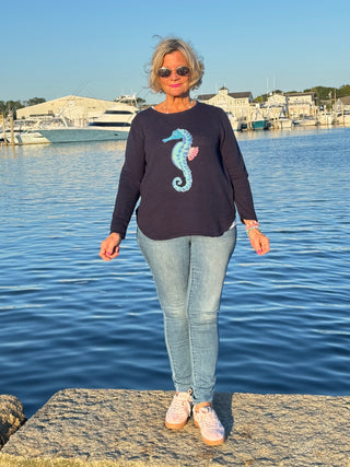 LULU-B NAVY SEAHORSE SWEATER