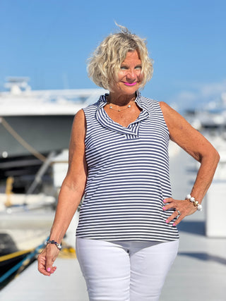 NAUTICAL NAVY SLEEEVLESS RUFFLE LULU-B