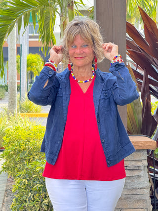 KEY WEST NAVY LINEN JACKET - Cathys Place
