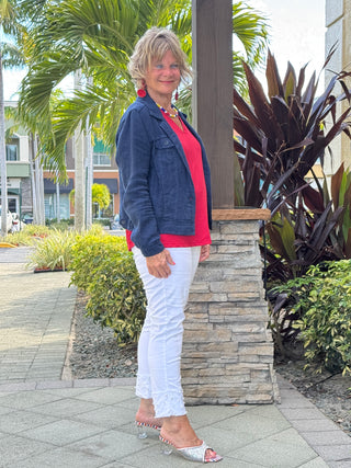 KEY WEST NAVY LINEN JACKET - Cathys Place