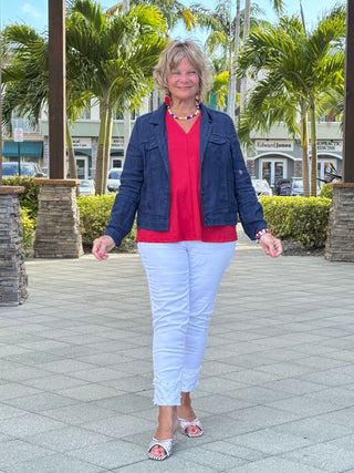 KEY WEST NAVY LINEN JACKET - Cathys Place