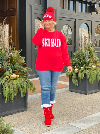 RED SKI BUM Suede-Like Flocked Logo Heavyweight Sweatshirt Cathys Place