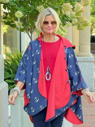 Navy / Red Reversible Rain Cape - Anchor Collection
