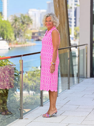 LULU B PALM BEACH LATTICE SCALLOP MIDDY DRESS LULU-B