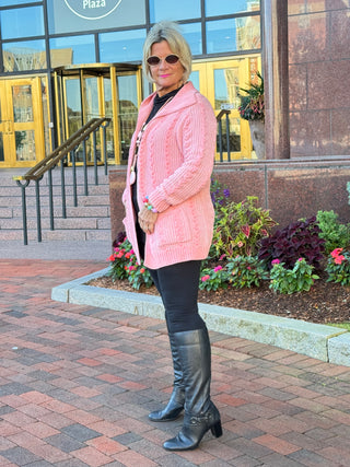 CARDIGAN PLUSH PINK CARDIGAN SWEATER