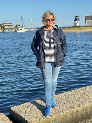 CHENILLE BEACH TIME NAVY CREW SWEATER