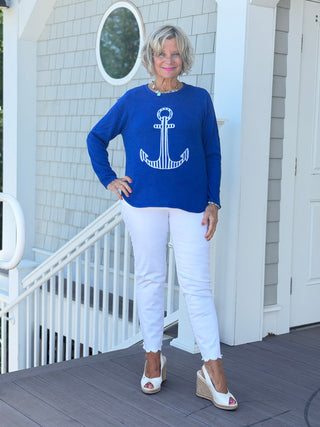 DOCKSIDE NAUTICAL COBALT STRIPE ANCHOR SWEATER LULU-B